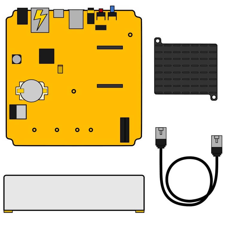 2D overview of the content of the Home Assistant Yellow Kit Power-over-Ethernet variant