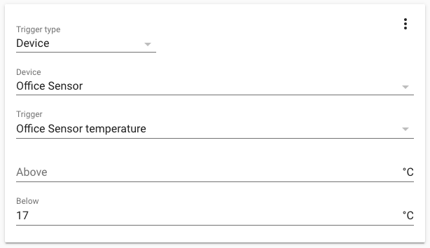 Screenshot of a device trigger for a temperature sensor.