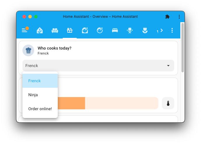 Screenshot showing the select feature for the tile card in the Home Assistant interface.